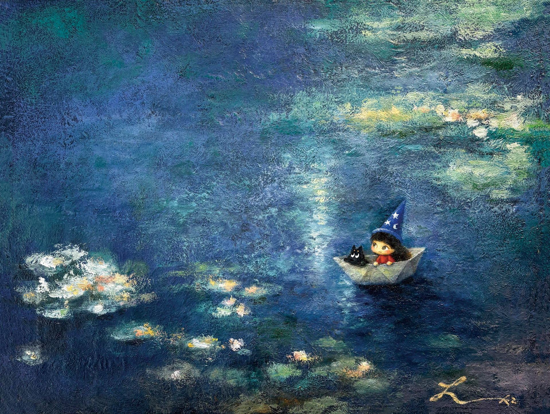 One Summer's Day — Hana Kwon, oil and oil pastel on canvas, 2026